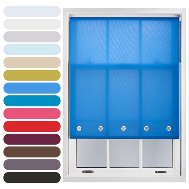 FURNISHED Roller Blinds Daylight Round Eyelet Light Filtering Easy Fit Trimmable Window Blind Blue Blue (W) 220cm x (L) 165cm