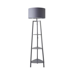 ValueLights Hiru Grey 3 Tier Shelf Floor Lamp Grey Chrome Shade and Bulb