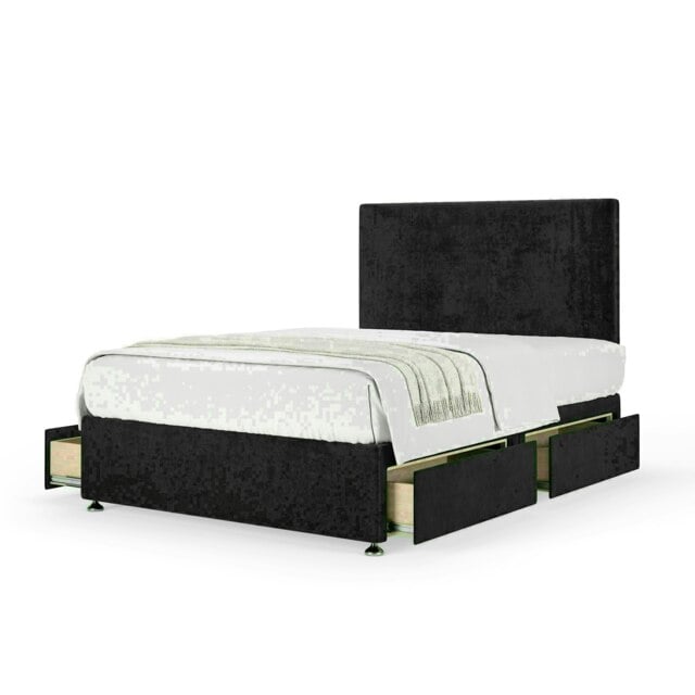 Black Naples Velvet 4 Drawer Divan Base and Valencia Headboard Super King