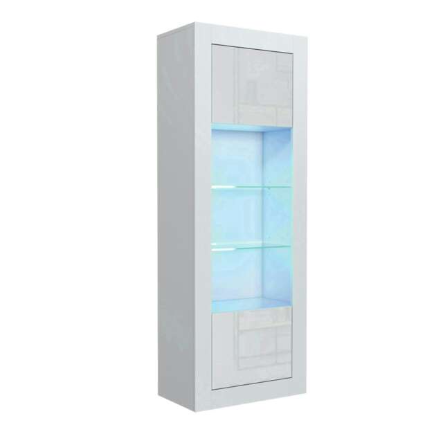 Tall Cabinet 170cm White Gloss Doors White Matt Body Free LED Light White
