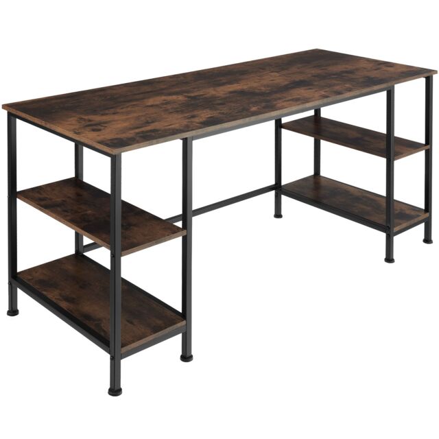 Desk Stoke - 2 side shelves with 2 storage compartments each Brown Industrial wood dark, rustic 137 x 55 x 75 cm 1