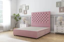 Sloomy Mayfair Pink Plush Divan Bed Base 2 Drawers Same Side With 26 Inch Strutted Headboard Pink Pink Single 1