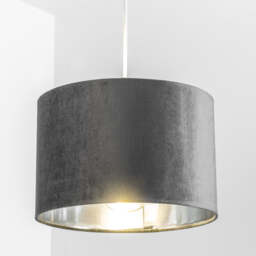 CGC Nila Medium Grey Velvet Pendant Drum Shade with Silver Inner 30 cm Grey Grey Velvet & Silver Medium