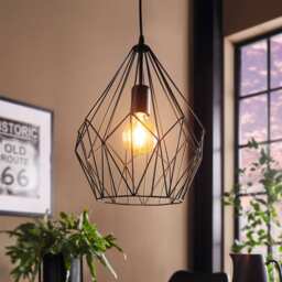 EGLO Carlton Black Steel Wire Industrial Single Pendant