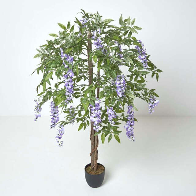 Homescapes Lilac Artificial Wisteria Tree with Twisted Real Wood Trunk, 5 Ft