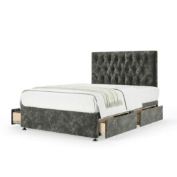 Neptune Spring Charcoal Chenille 4 Drawer Divan Set And Lona Headboard King Size