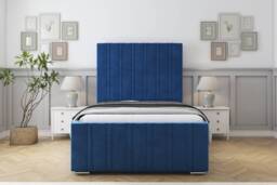 "Sloomy Radcliffe Navy Plush Bed Frame With 50"" Upholstered Headboard 3' Single"