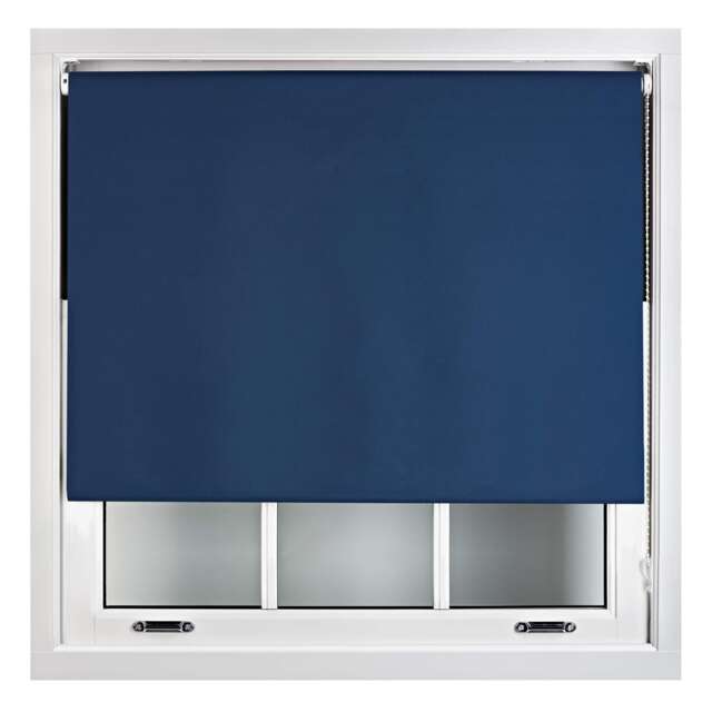Blackout Roller Blind 90cm Wide x 210cm Long Metal Fittings Blue Navy