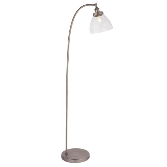 Hansen Task Floor Lamp Brushed Silver Paint, Clear Glass