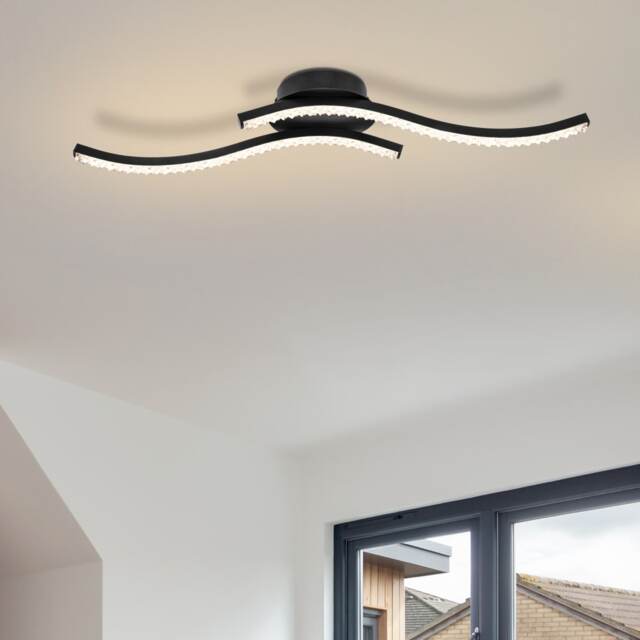 COSYLYTE Kenworth 2 Light Integrated LED Modern Wavy Ceiling Light - Matt Black Black 1