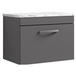 Balterley Millwich Contemporary 1 Drawer Wall Hung Vanity Unit with Laminate Carrara Marble Worktop, Gloss Grey, 600mm