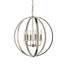 Ritz 6 Light Ceiling Pendant Bright Nickel & Clear Faceted Acrylic, E14