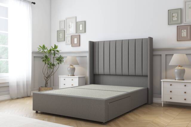 Sloomy Falcon Pewter Dumfries Divan Bed Base No Drawers With 54 Inch Wingback Headboard Grey Pewter Small Single 1