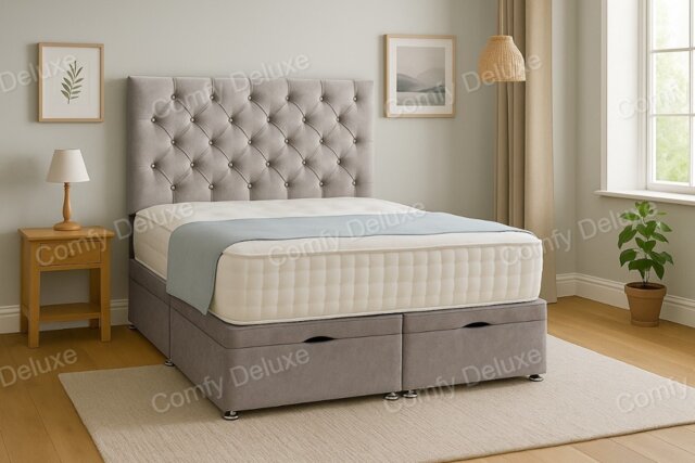 Ottoman Foot Lift Silver Naples 2ft6 Small Single Divan Bed With Mattress & Headboard