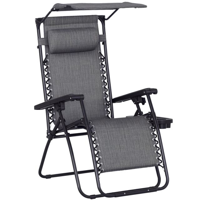 Outsunny Zero Gravity Chair Adjustable Patio Lounge w/ Cup Holder Light Grey Grey Grey