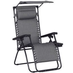 Outsunny Zero Gravity Chair Adjustable Patio Lounge w/ Cup Holder Light Grey Grey Grey