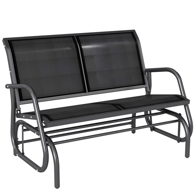 Outsunny 2-Person Patio Glider Bench Gliding Chair Loveseat w/ Armrest Black Black