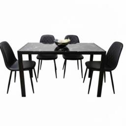 Black Glass Dining Table with 4 Black Chairs - Dining Kitchen Room Furniture