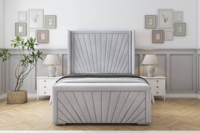 "Sloomy Rutherford Silver Naples Bed Frame With Mattress With 50"" Upholstered Wingback Headboard 4' Small Double"