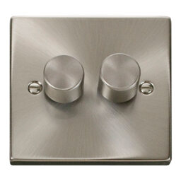 SE HOME Satin Brushed Chrome 2 Gang 2 Way LED 100W Trailing Edge Dimmer Light Switch Chrome Satin Chrome