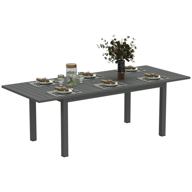 Outsunny Extending Garden Table with Slatted Top, 160/220 x 90 x 73 cm, Grey Grey Grey 160/220 x 90 x 73 cm