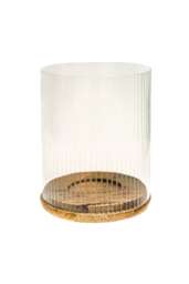 Amelia Ribbed Candle Holder - Wood/Glass - L20 x W20 x H23 cm - Natural White 1
