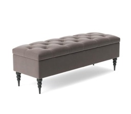 137cm Safar Ottoman bench with Storage and Turned Wooden Legs- Plush Velvet Shoes Bench - Grey Chesterfield Storage Bench