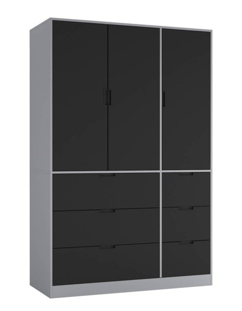 RIGA 3 Door 6 Drawer Wardrobe Grey Grey & Black 10 x 44.5 x 79 1