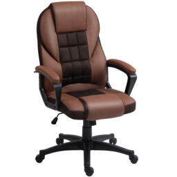 HOMCOM Executive Office Chair, PU Leather High Back Desk Chair, Swivel Computer Chair with Adjustable Height and Tilt Function, Brown