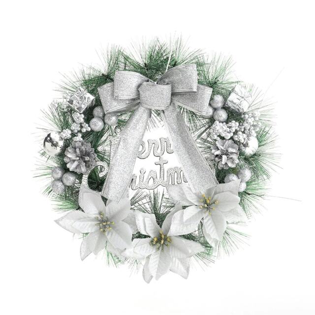 Living and Home Christmas Wreath with Mixed Silver Decorations - 30cm
