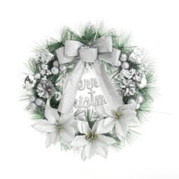 Living and Home Christmas Wreath with Mixed Silver Decorations - 30cm