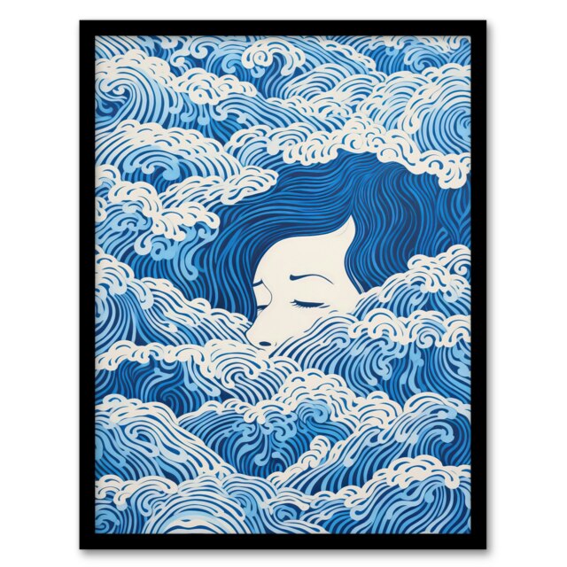 Lost At Sea Waves Sleep White Surreal Home Decor Black Framed Wall Art Print A4