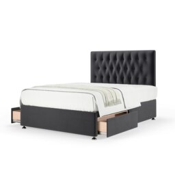 Super Ortho Orthopaedic Graphite Plush Velvet 2 Drawer Divan Set And Lona Headboard Small Double