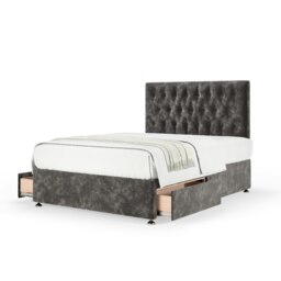 Ortho Classic Orthopaedic Charcoal Chenille 2 Drawer Divan Set And Lona Headboard Small Double