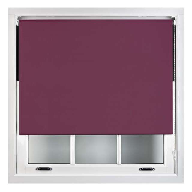 Blackout Roller Blind 75cm Wide x 210cm Long Metal Fittings Purple Aubergine