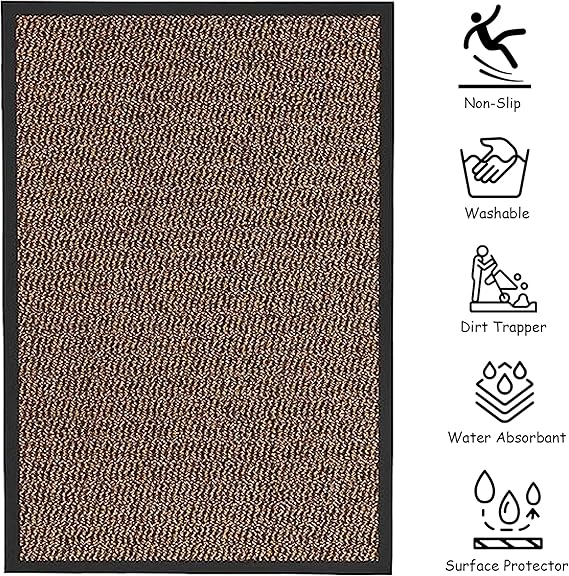 KAV Door Mat Dirt Trapper - Durable Indoor and Outdoor Non-Slip Rug - Super Absorbent- Home, Office(Brown / Black, 90cm x 150cm)