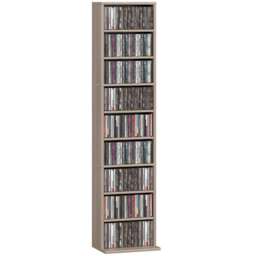 HOMCOM 260 CD 120 DVD Storage Unit, Blu-ray Media Storage Shelf with 9 Compartments and 6 Adjustable Shelves, CD Tower for Living Room, Bedroom, Office, Natural Wood Finish