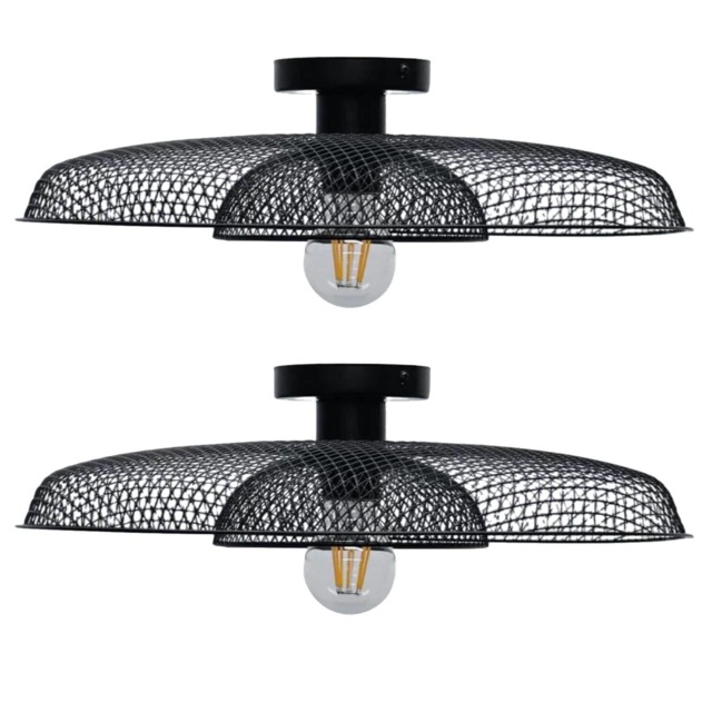 Set of 2 Cassidy - Black Metal Wire Layered Flush Ceiling Lights Black 2