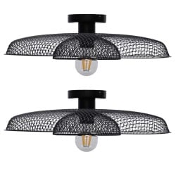 Set of 2 Cassidy - Black Metal Wire Layered Flush Ceiling Lights Black 2
