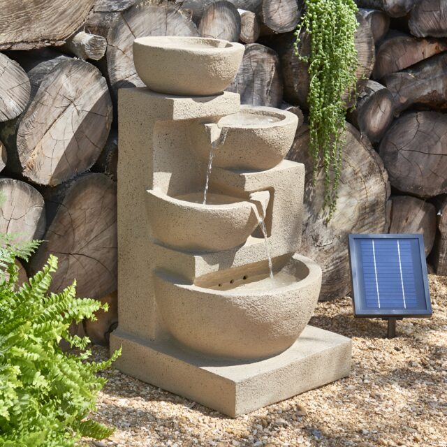 Kendal 4-Tier Cascading Solar Powered Garden Water Feature Fountain with LED Lights 72cm