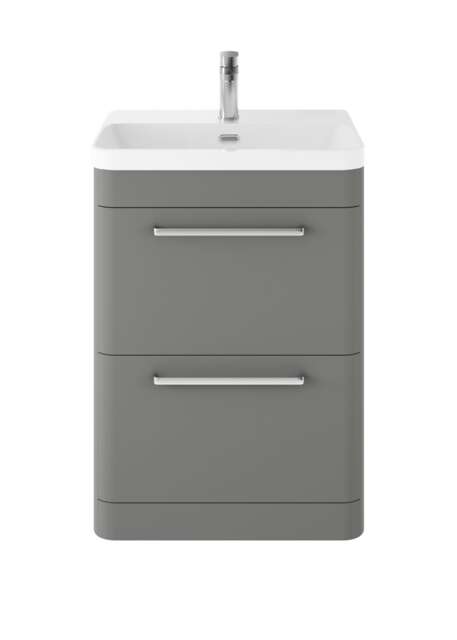 Balterley Floor Standing 2 Drawer Vanity Unit with Ceramic Basin Grey Cool Grey 862 x 607 x 460mm