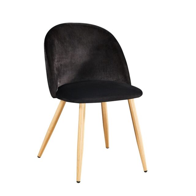 Venice Dining Chair (Pack of2) - Velvet - L55 x W51 x H78 cm - Black Black