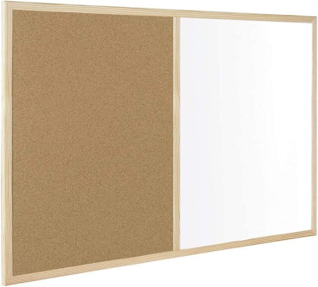 KAV - white board and cork board (2 in 1) with wooden frame Notice boards wall mounted & Dry Erase Office Memo School(300x400)