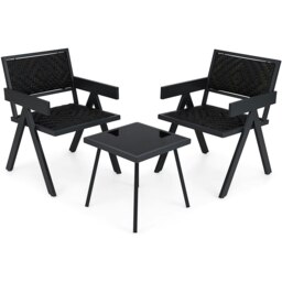 COSTWAY 3 Pcs Patio PE Wicker Bistro Set