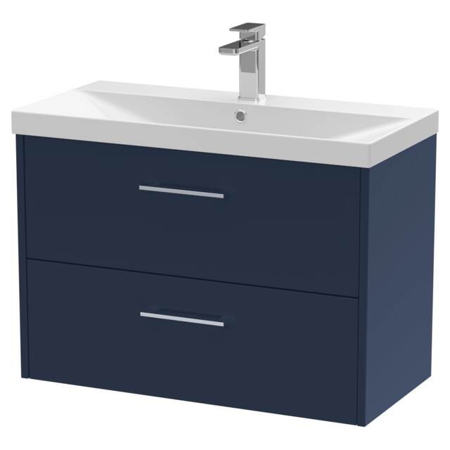 Balterley Winshill Contemporary 2 Drawer Wall Hung Vanity Unit with Thin Edge Basin, Dark Blue, 800mm