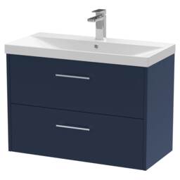 Balterley Winshill Contemporary 2 Drawer Wall Hung Vanity Unit with Thin Edge Basin, Dark Blue, 800mm