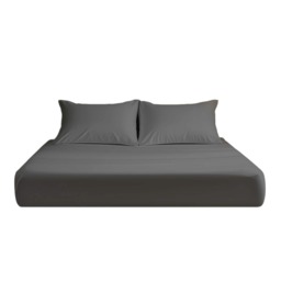 Microfibre Soft Touch Fitted Sheet 25cm Skirt Plain Dyed Bed Linen Grey Grey Single
