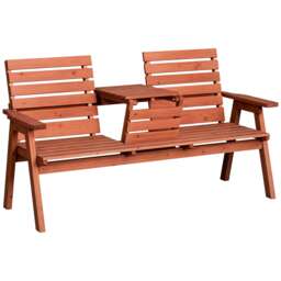 Outsunny Convertable 3-Seater Wood Bench Table Garden w/ Armrests Orange Orange Orange
