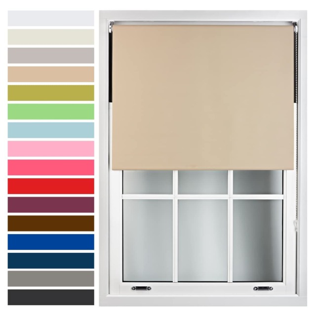 FURNISHED Roller Blind Made to Measure Blackout Fabric with Metal Fittings Easy Fit Brown Cappuccino (W) 90cm x (L) 210cm