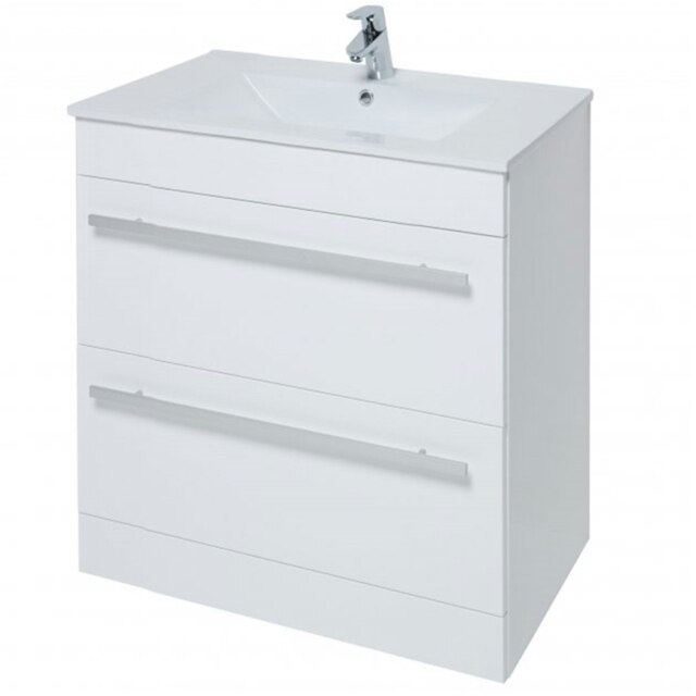 Bathroom 2-Drawer Floor Standing Vanity Unit with Ceramic Basin 800mm Wide - White - Brassware Not Included White White 1